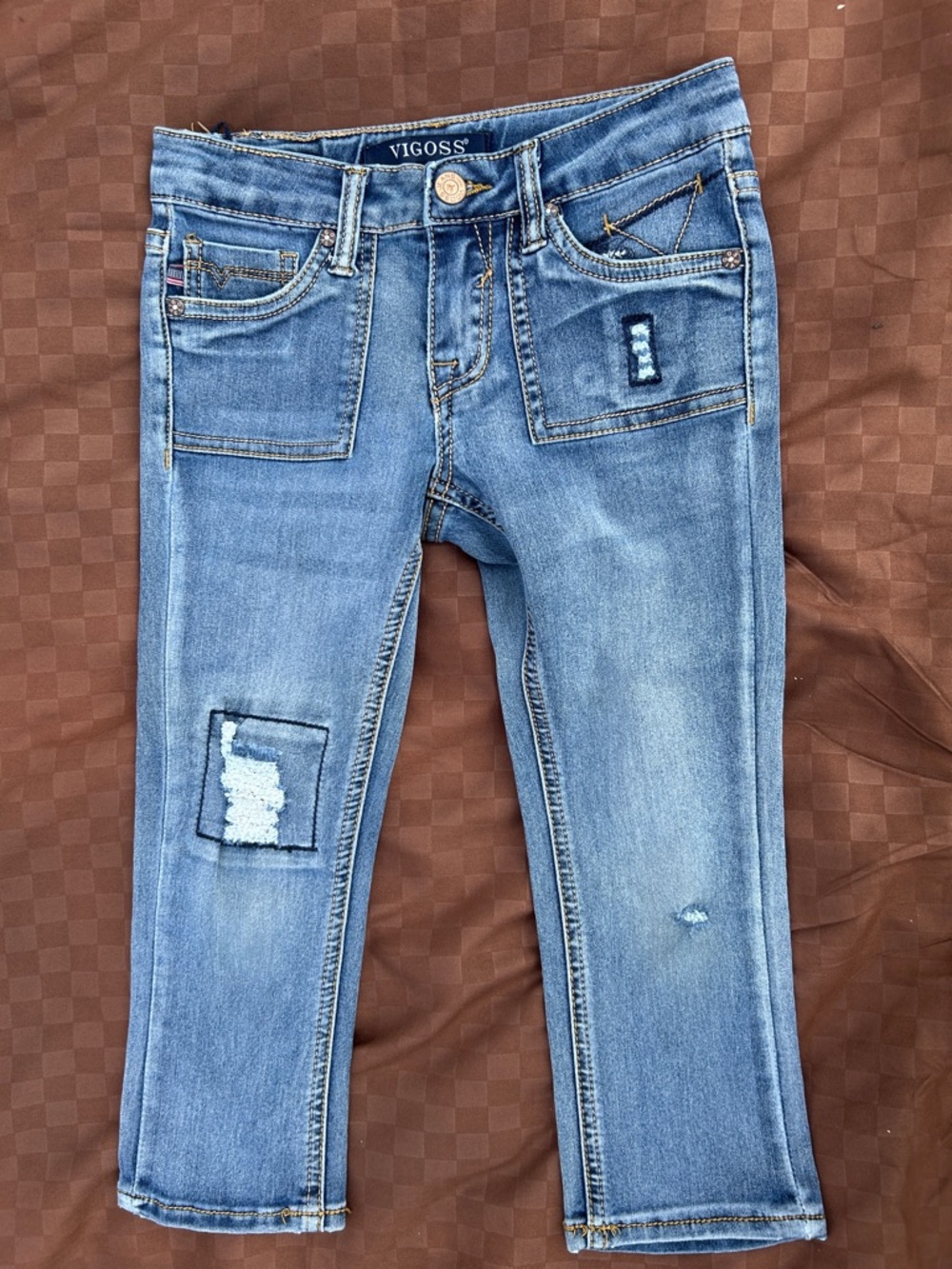 Vigoss Medium Blue Skinny Jeans with Patch Accents